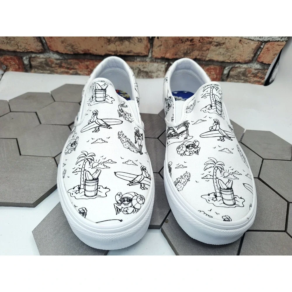 Vans Classic SlipOn Low Tide True White Beach Graphic Skater Surf Shoe Men Sz 12